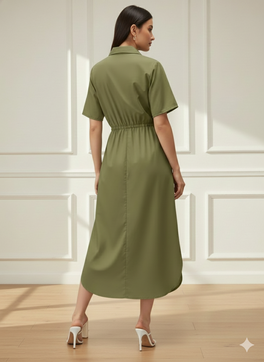 Dual-Tone Elegance Midi Dress