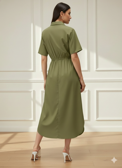 Dual-Tone Elegance Midi Dress