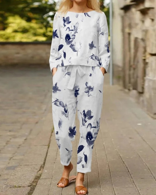 Cotton Printed Floral Crop Top & Trousers Co-Ords Set