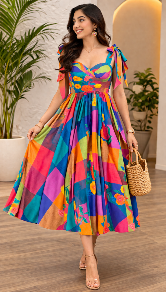 Rainbow Bloom Midi Dress