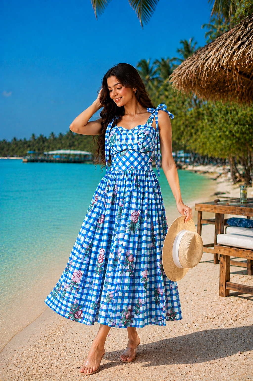 Beach Blossom Tie-Up Midi Dress