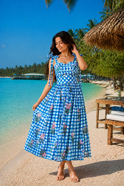 Beach Blossom Tie-Up Midi Dress