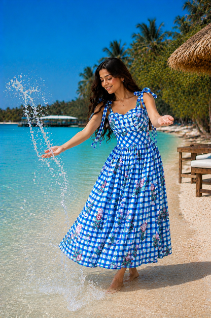 Beach Blossom Tie-Up Midi Dress