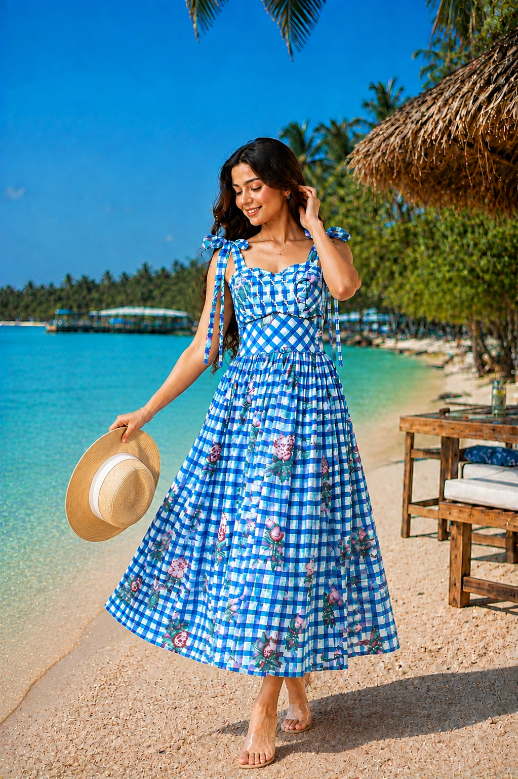 Beach Blossom Tie-Up Midi Dress