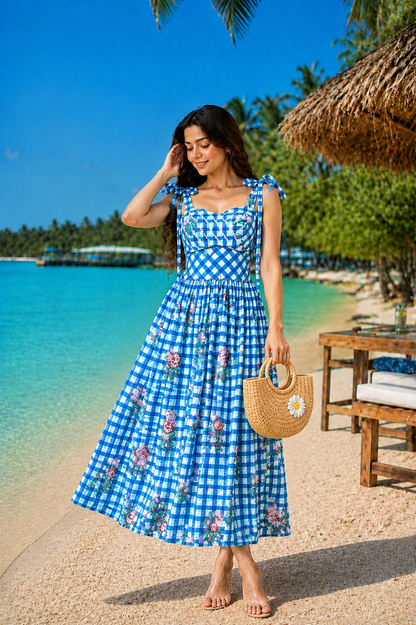 Beach Blossom Tie-Up Midi Dress