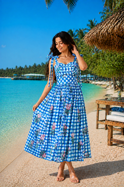 Beach Blossom Tie-Up Midi Dress
