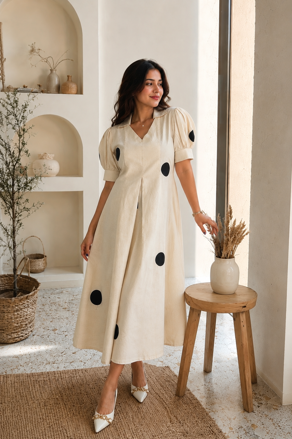 Summer Dots Cotton Midi Dress