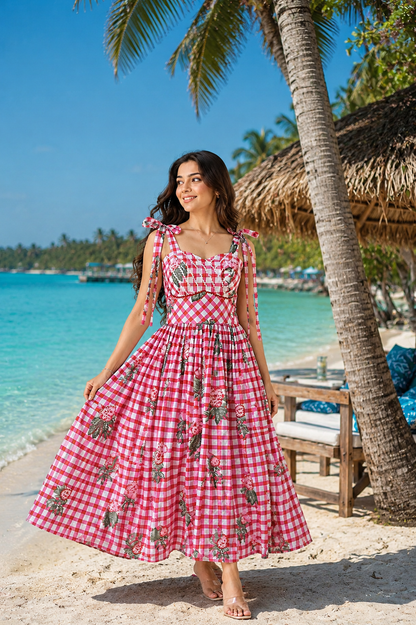 Beach Blossom Tie-Up Midi Dress