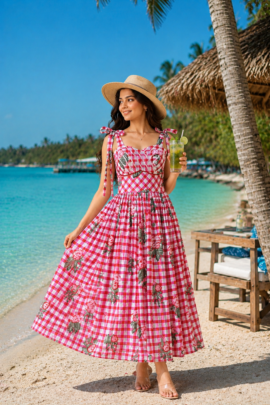 Beach Blossom Tie-Up Midi Dress