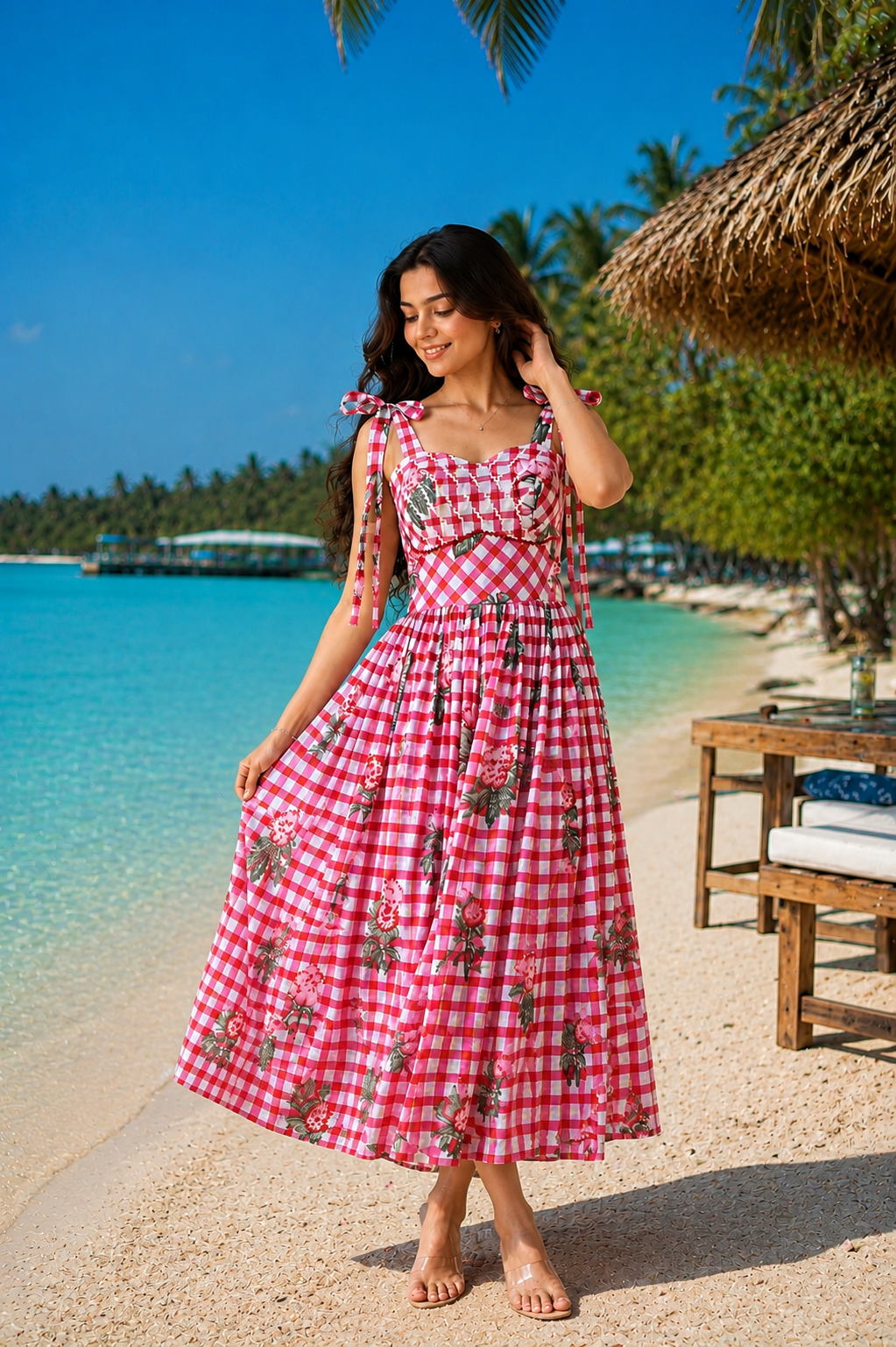 Beach Blossom Tie-Up Midi Dress