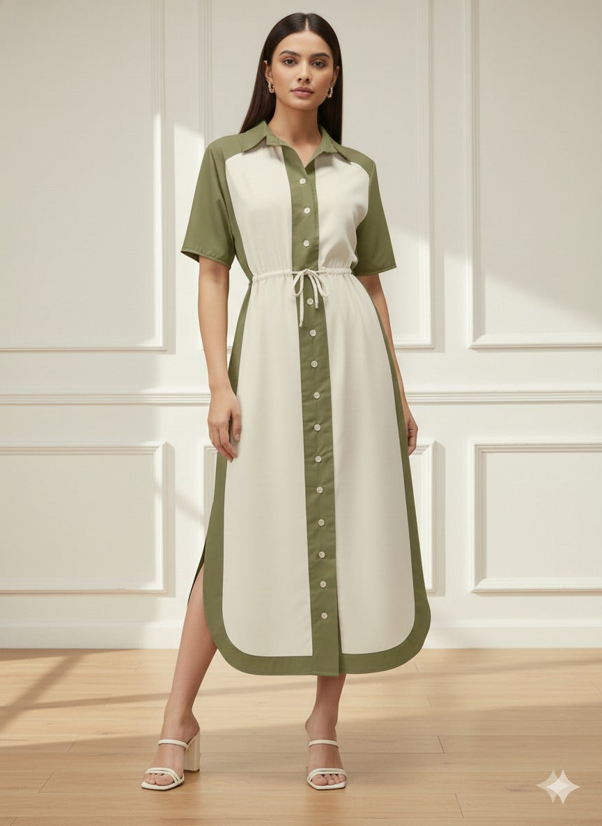 Dual-Tone Elegance Midi Dress