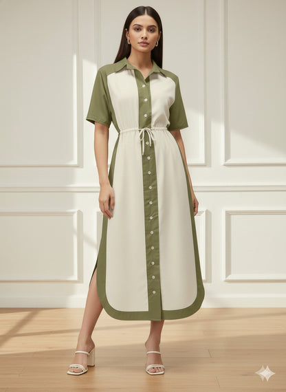 Dual-Tone Elegance Midi Dress