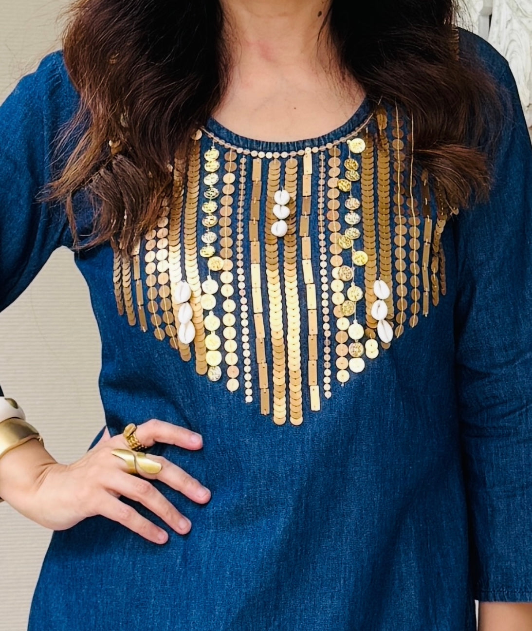 Denim Luxury Gold Cord set with matching Purse