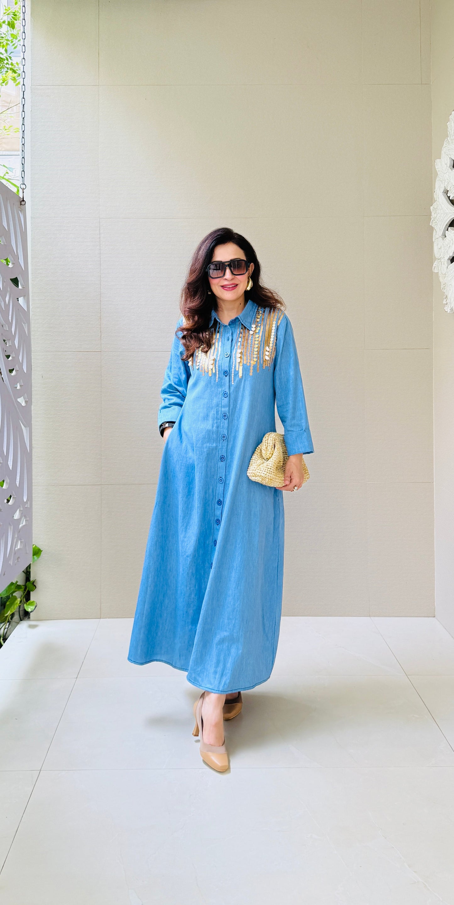 Denim Dazzle Midi Dress