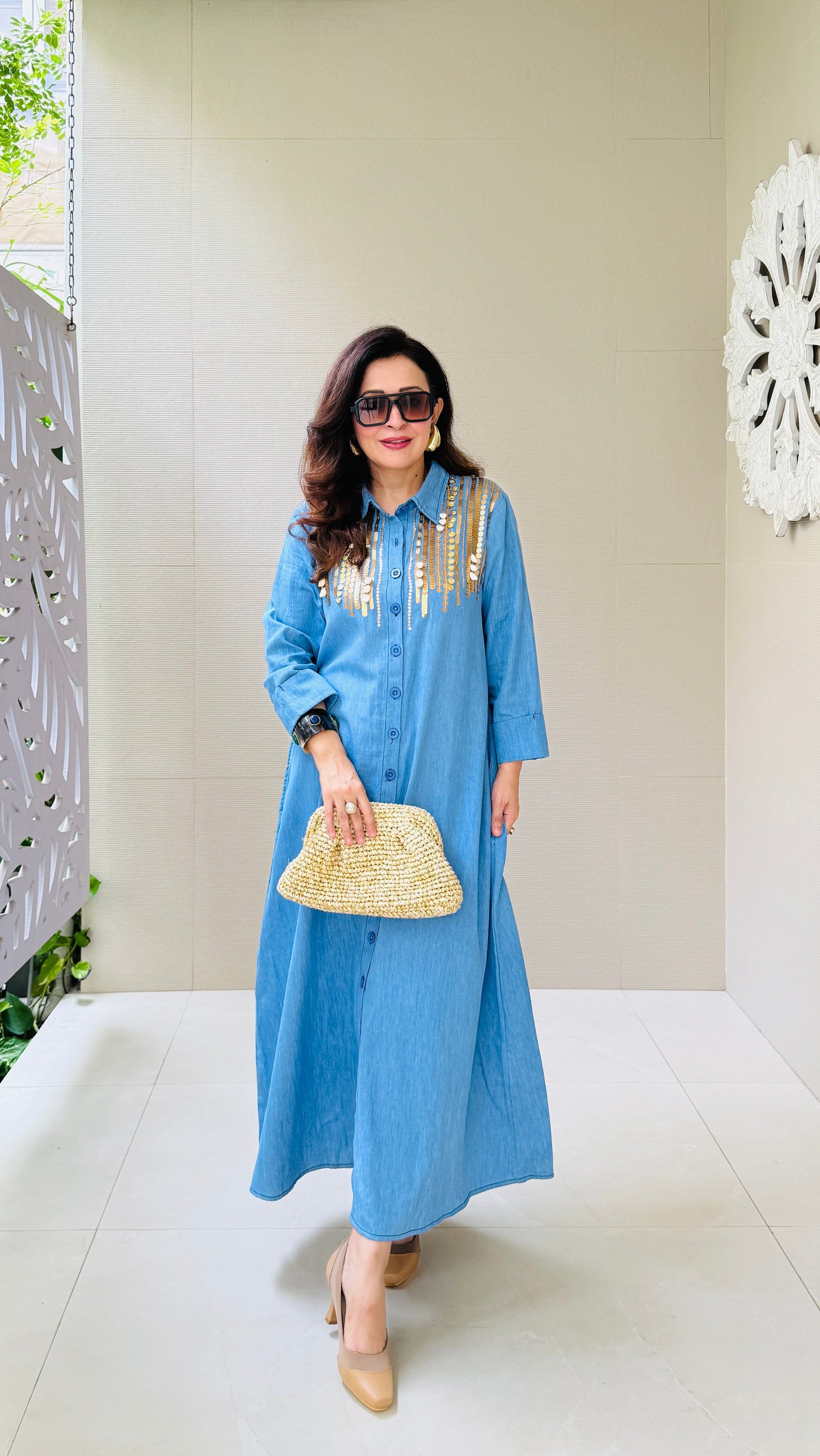 Denim Dazzle Midi Dress