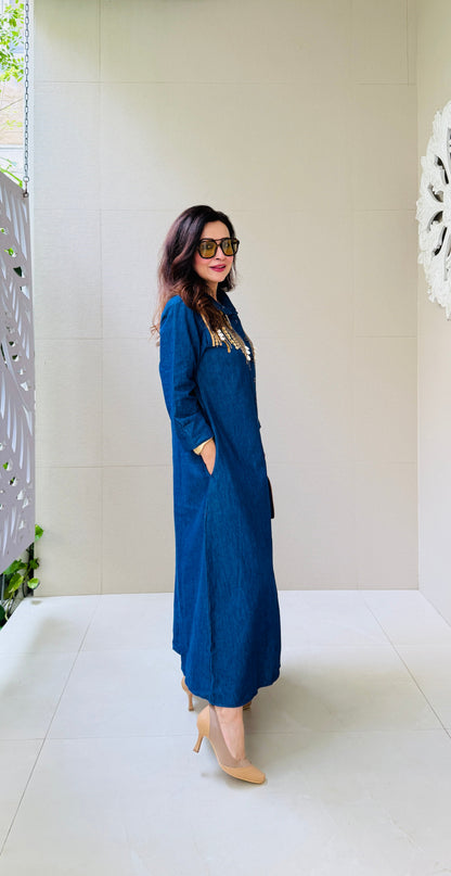 Denim Dazzle Midi Dress