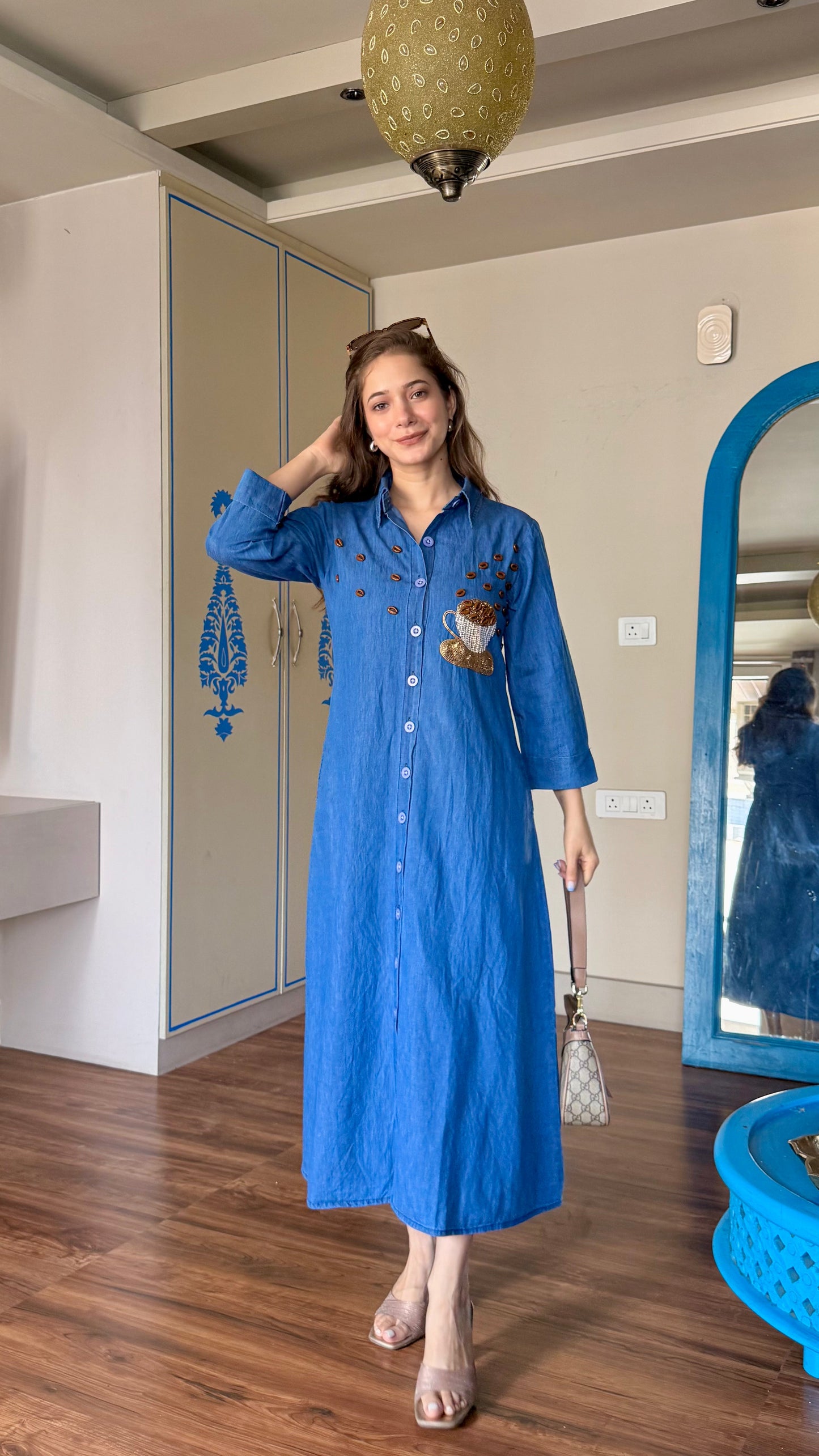 Coffee Charm Denim Midi Dress