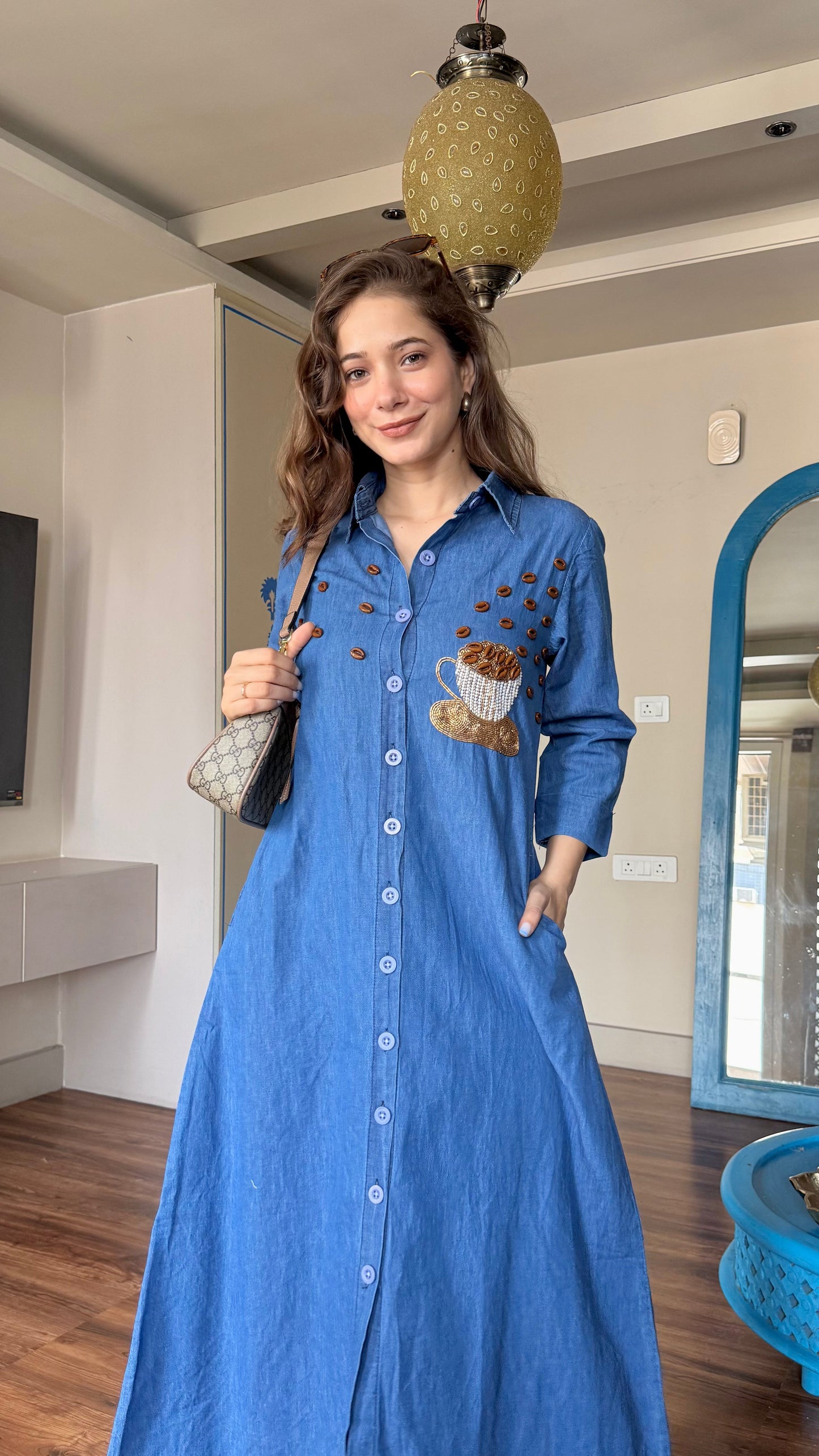 Coffee Charm Denim Midi Dress