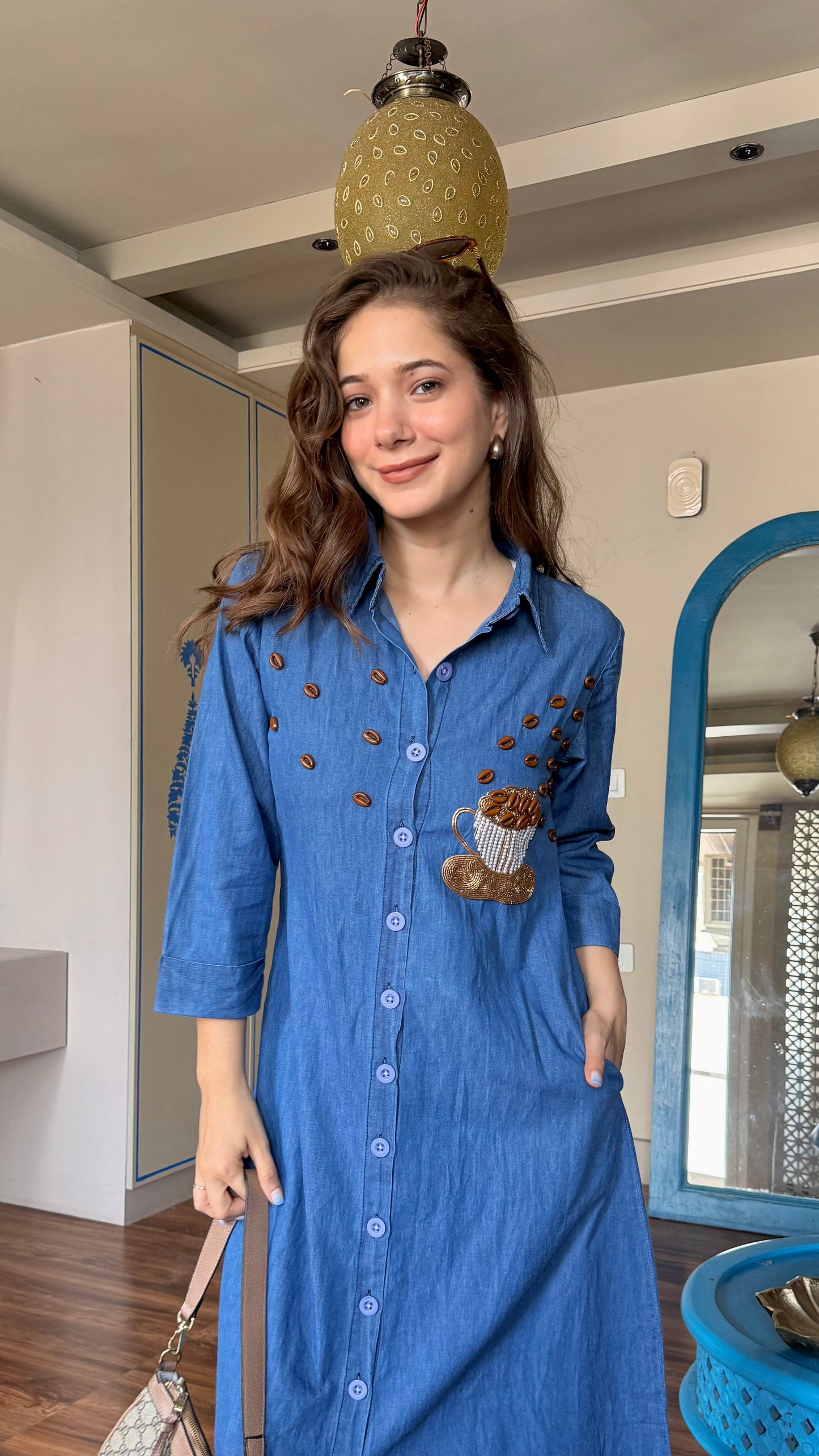 Coffee Charm Denim Midi Dress