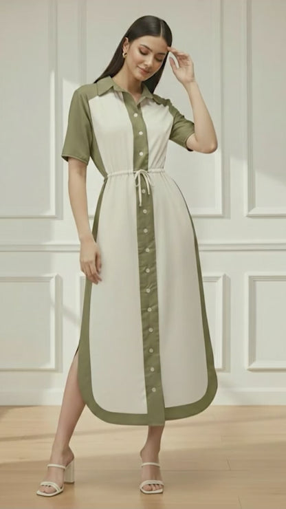 Dual-Tone Elegance Midi Dress